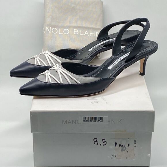 Manolo Blahnik Maretsli 50MM Leather Slingback Pumps size 37.5 - Picture 10 of 12